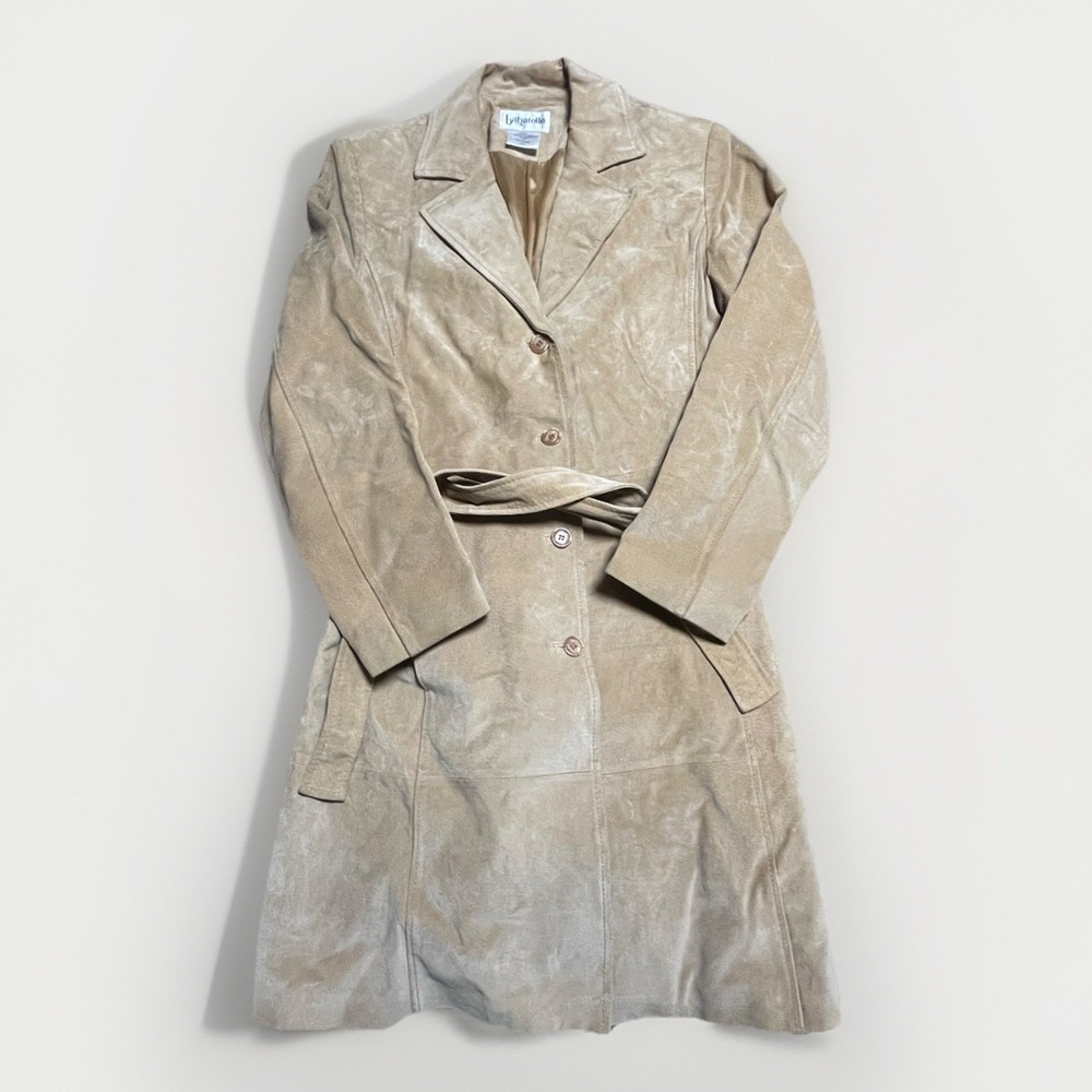 Bagatelle 100% Suede Leather Trench‎ Duster Coat - Size Medium (M)